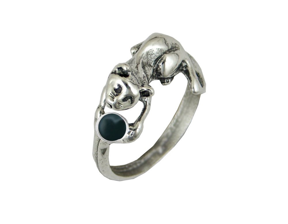 Sterling Silver Kitty Cat Ring With Bloodstone Size 5